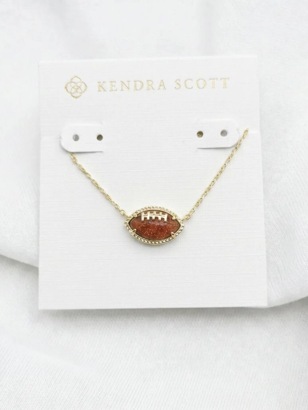Kendra Scott Football Orange Goldstone Gold Short Necklace | NEW